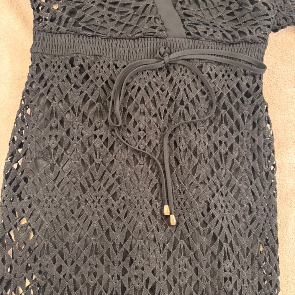 The Clothing Company Crochet Swim Cover Bell Sleeve Maxi Dress Witchy Boho Sz M - Picture 5 of 16